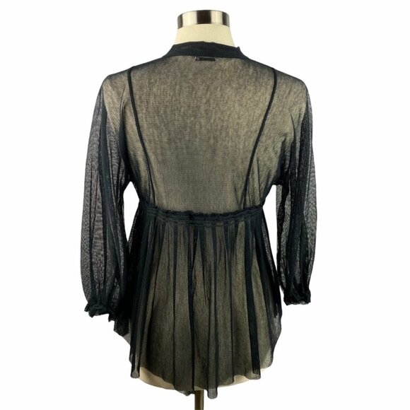 MAX STUDIO Black Mesh Knit Boho Top S - Picture 5 of 7